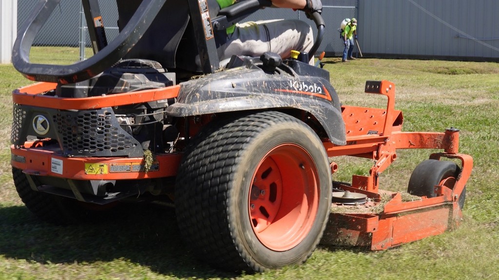 Lawn mowing in progress